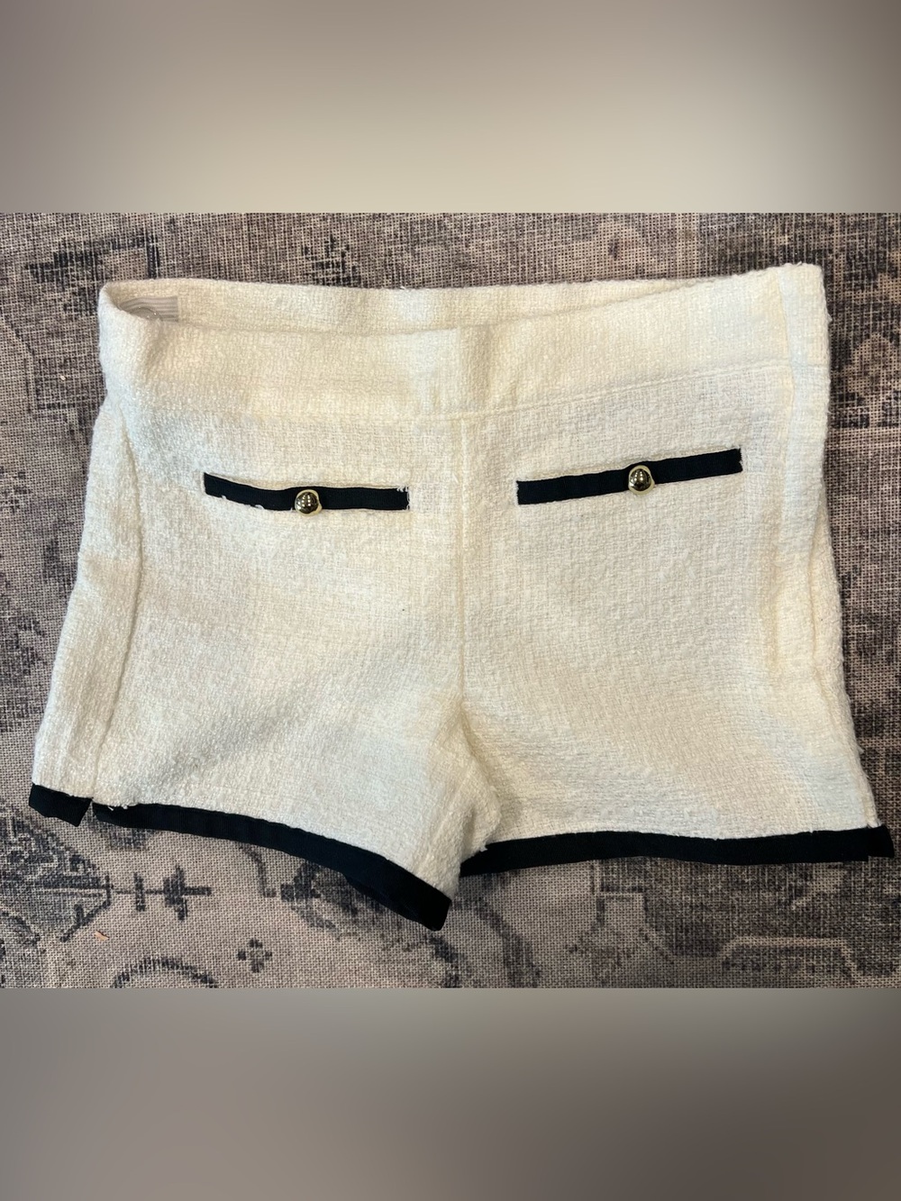 Janie and Jack Cream Tweed High-Waist Shorts with Black Trim